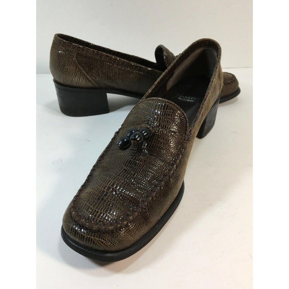 Stuart Weitzman Leather Snake Skin Loafers Brown 8